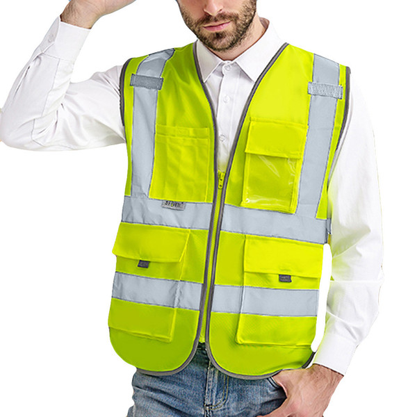 The Yellow Vest Clothes Men Road Work High Visibility pullover Sleeveless Jacket British Suit Vest /PT