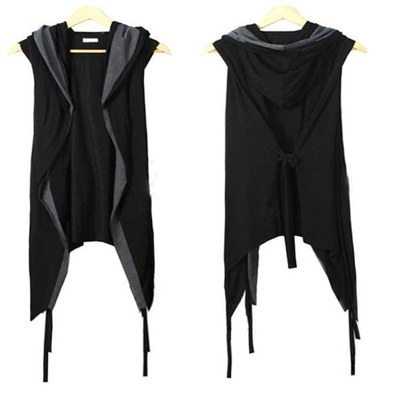 New Hot selling Novelty Men's Fake-two pieces Tops Male Fashion Popular sleeveless hooded Vests & cardigan Man hip hop sweater