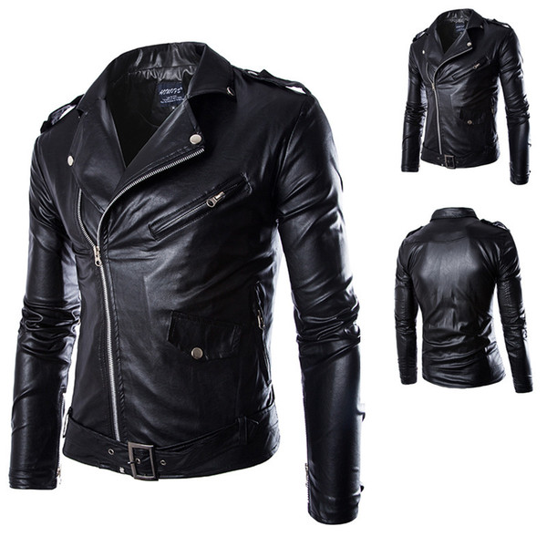 Mens PU Leather Jackets Spring Autumn British Style Men Leather Jacket Fashion Motorcycle Jacket Male Coat Black White M-4XL