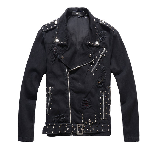 Men's Jackets Slim Fit Brand Fashion Coat Asian Size M-4XL Designer Jacket Winter New Rivet Jacket Black Denim Top Patch