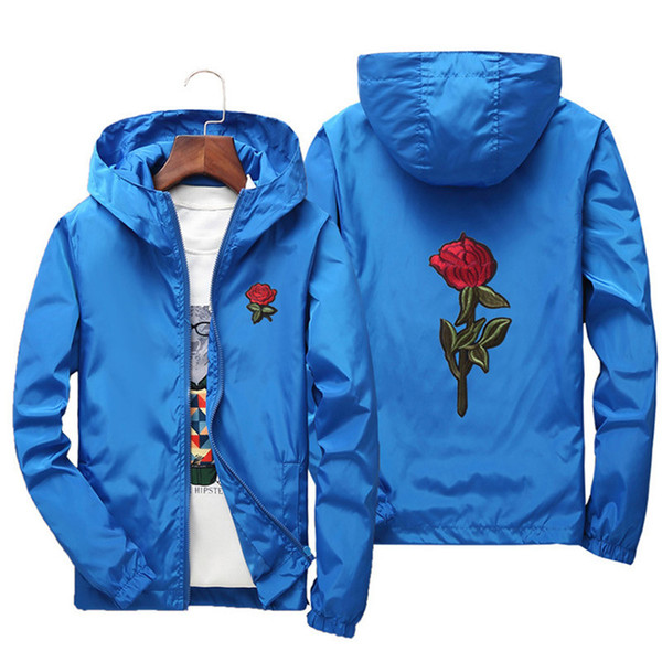 Fashion Windbreaker Mens ManTops Zipper Polyester Floral Slim Casual Jacket Jackets Hooded Long Sleeve 8Colors Size S-7XL Slim Embroidery