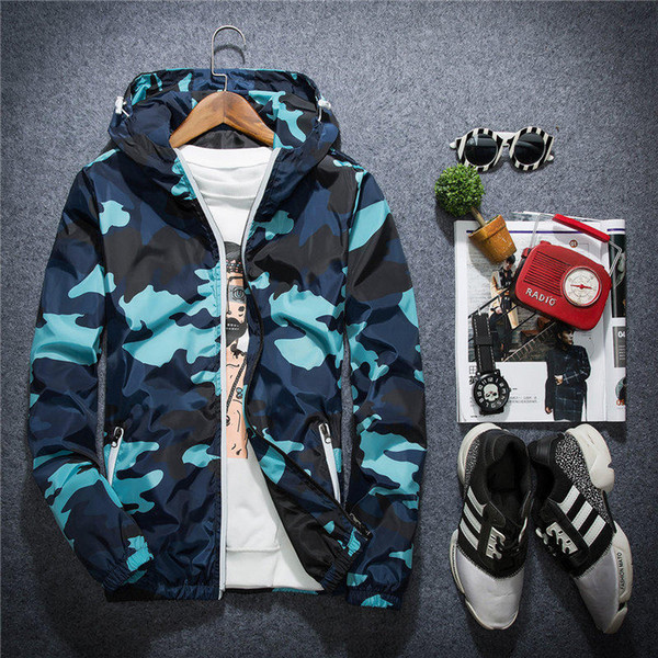 Jacket Casual Windbreaker for Men Long Sleeve Mens Jackets Fashion Zipper Pocket Hoodie Coat Camouflage Jackets Plus Size M-5XL