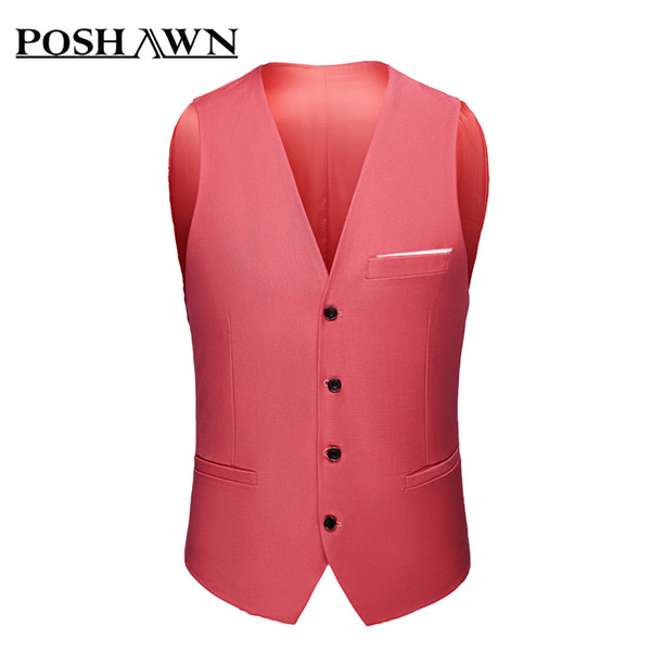 Poshawn men's new large suit vest slim professional billiard sleeveless for spring and Autumn waistcoat men