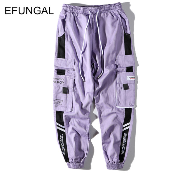 EFUNGAL Color Block Mens Sweatpants Faship Cotton Track Pants Hip Hop Spring Fall Streetwear Midweight Loose Harem Joggers FD133