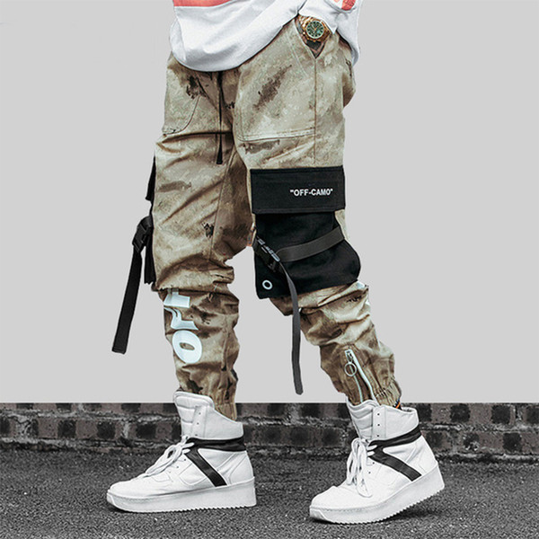 Hip Hip Streetwear Men's Camouflage Joggers Pants 2019 Men Ribbons Cotton Cargo Pant Trousers Elastic Waist Harem Pant Men