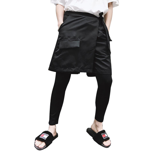 Fake two-piece asymmetric skirt pants tide male hair stylist spring and summer models two-piece set bottoming pants