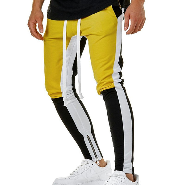 4 Colors Zipped Ankle Track Pants Waist Banding Panelled Side Stripe Zip Pockets Color Contrast Retro Trousers Joggers Pants