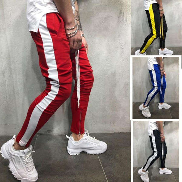 Men's Side Stripe Ankle Zip Drawstring Trackpants New Autumn Fashion Hip Hop Men Contrast Jogger Sweatpan