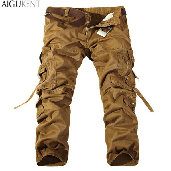 Wholesale-Men Workout Style Multi Pocket Cargo Pants Combat Casual Cotton Loose Long Straight Trousers Plus Size Slim Fit