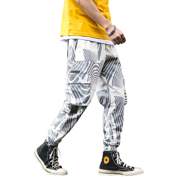 2019 New Men Harem Pants Streetwear Fashion Printed Trousers Hip Hop Joggers Ankle-Length Pants drop shipping LBZ62