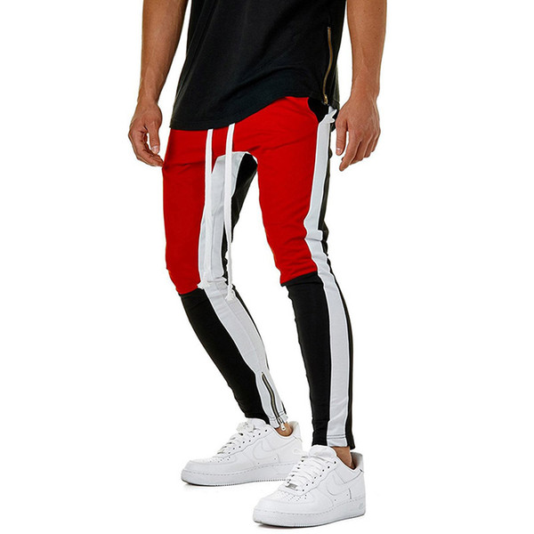 Patchwork Contrast Color Sweatpants Men Fashion Casual Red White Black Sweatpants Drawstring