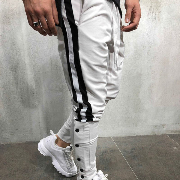 Mens Long Pants Hip Hop Striped Skinny Street Style High Fashion Sports Casual Full Length Jogging for Male Boy