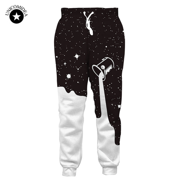 Joggers Men Sweatpants Funny Galaxy Pouring Milk Print 3D Pants Black White Color Loose Casual Trousers Pantalones Hombre