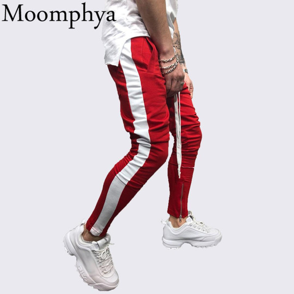 Moomphya Stylish side striped men joggers pants Streetwear hip hop men sweatpants pantalon homme Slim pants zipper trousers