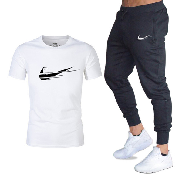 Men Fashion Two Pieces Sets T Shirts+pants Suit Men Summer Tops Tees Fashion Brand Print Tshirt High Quality Sportswears 2 Sets