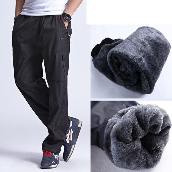 Wholesale- Grandwish 2017 New Winter Fleece Pants Mens Thick Warm Trousers Men Elastic Waist Heavyweight Pants Men Zipper Pocket ,DA316