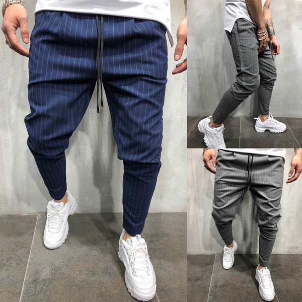 OA Spring New Men's Fitness Long Sweatpants Bodybuilding Workout Solid Color Cotton Elastic Slim Fit Tights Trousers For Male