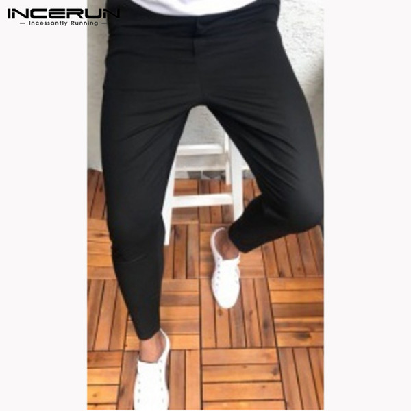 INCERUN New Fashion Pants Men Joggers Button Slim Fit Streetwear Men Business Pants Solid Casual Pencil Trousers M-3XL