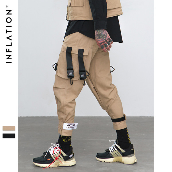 INFLATLION Loose Fit Elastic Waist Cargo Pants Street Ankle Banded Pants Large Pockets Casual Fashion Cargo 8884W