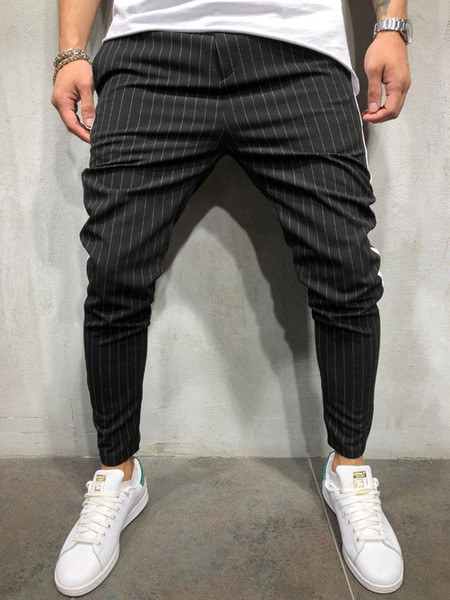 Pants Brand New Mens Skinny Slim Fit Bottom Stripe Casual High Pants With Pockets Workout Hip Hop Track Trousers