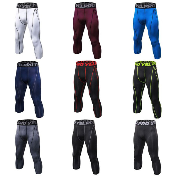 Mens Plus Size Training Capri Compression Pants Cool-Dry Letters Wide Waistband Tights Stripes Printed 3/4 Running Leggings Athl