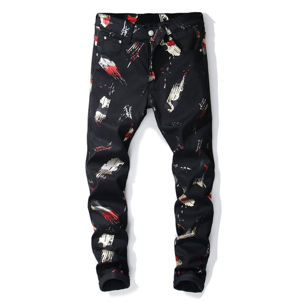 Black Printed Pants for Men DJ Designer Street Fashion Pattern Print