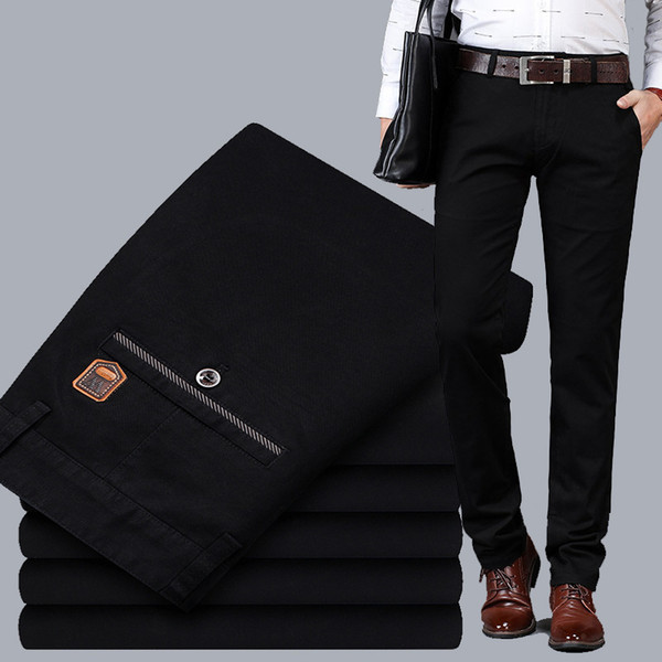 Casual Pants Men Cotton Straight Stretch Classic Basic Black Men's Trousers Formal Business Pants For Men 2019 Summer