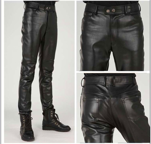 Plus size slim male leather pants male trousers tight leather pants motorcycle pantalon homme men trousers