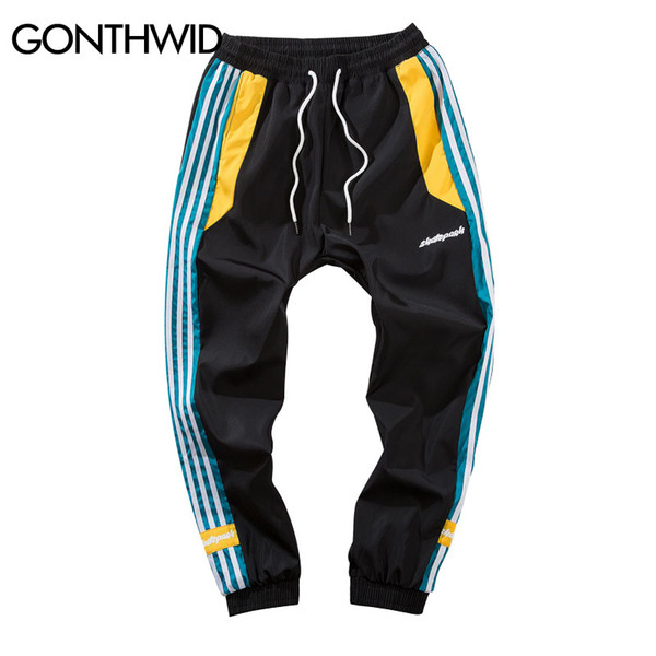 GONTHWID Side Stripe Track Pants Joggers Hip Hop Casual Color Block Patchwork Drawstring Waist Trousers Streetwear Harem Pants