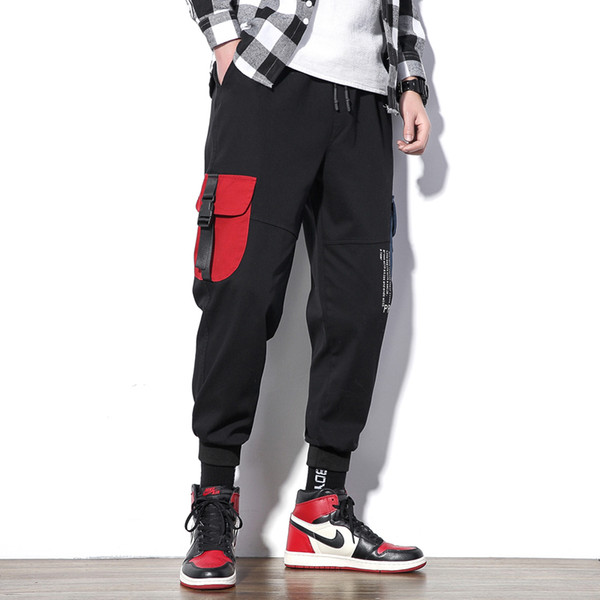 Cargo Pants Men Cotton Polyester Comfortable Drawstring Hip Hop Side Pockets Pencil Pants Black Gray Fashion Joggers Trouser