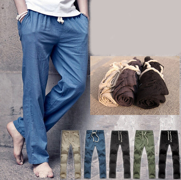 Wholesale-2015 Summer Style Men's Casual Linen Sport Pants Loose Straight Mens Joggers Pants Men Plus Size Sweatpants