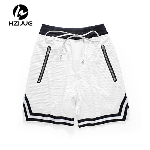 HZIJUE NEW Best version Hip hop kanye Justin Bieber Mesh double layer Pocket zipper Men shorts drawstring sweat shorts 2018