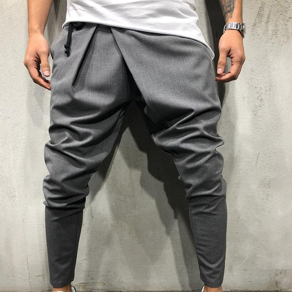 Men Long Casual Irregular Pants Gym Slim Trousers New Solid Running Joggers Gym Drawstring Sashes Long Sweatpants 8J0867