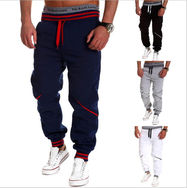 2019 men's fashion sports pants stitching lace-up sports trousers casual Jogging pants football training pants sweatpants