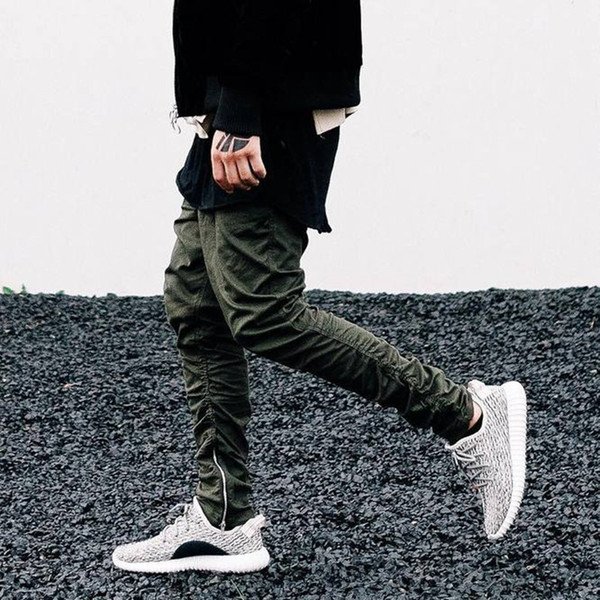 Wholesale-ArmArmy Green Pants Casual Skinny Zipper Sweatpants Solid new Street fashion kanye west Hip Hop Trousers Men Joggers pants