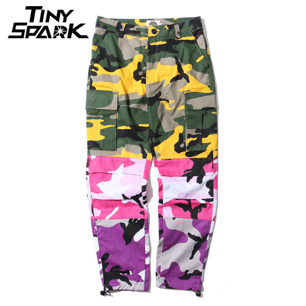 Tri Color Camo Patchwork Cargo Pants Men Baggy Tactical Trousers Hip Hop Casual Multi Pocket Pant Camouflage Streetwear 2018 New