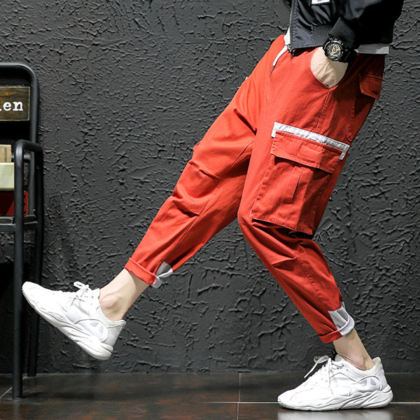 Men's nine points pants Harajuku contrast color stitching large size harem pants fashion stitching jogging sweatpants ize M-5XL