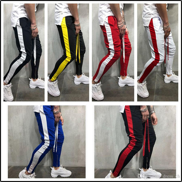 Striped Pants Men Hip Hop Casual Sports Jogger Gym Workout Trousers Street Fashion Skinny Slim Sweatpants