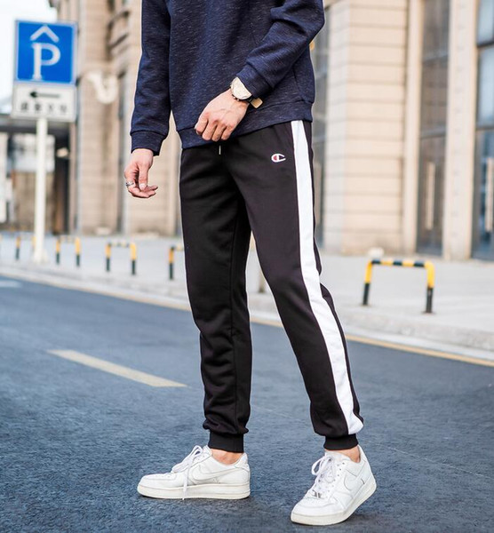 new Europe and the United States fashion trend letter mosaic men's trousers, leisure sports cotton wool coil pants men's trousers