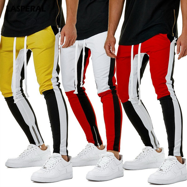 LASPERAL Fashion Men Pants Zipper Drawstring Joggers Pants HIp Hop Casual Fitness Hit Color Slim Trousers Male 3XL Plus Size