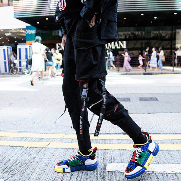 April MOMO 2019 Men Ribbons Pockets Harem Pants Men Spring Autumn Casual Sweatpants Hip Hop Joggers Streetwear Hombre Trousers