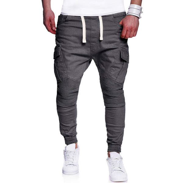 Brand Men's Pants 2018 New Fashion Slim Solid Color Elasticity Men Casual Tie Their Burdens Tight Pants Mens Joggers M-4XL