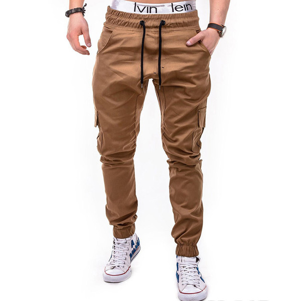 Men's Jogger Pants 2018 Autumn Fashion Male Herren Skinny Fit Cargo Designer Chino Hip Hop Stretch Solid Color Multi-pocket Pant