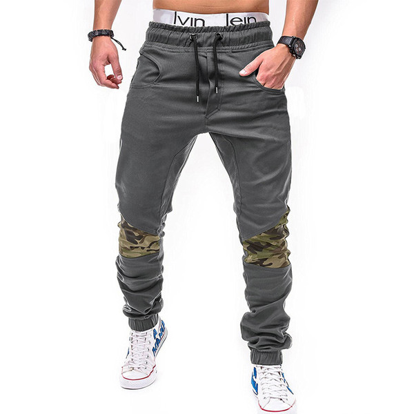 TOLVXHP 2018 men's casual pants fashion camouflage stitching solid color cotton beam feet casual pants feet fitness