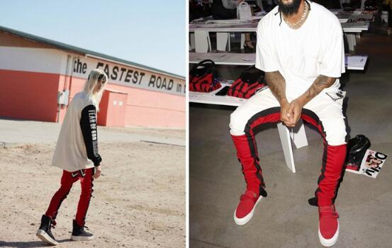 2018 NEW justin bieber Yellow blue red white stripes splice men pants hip hop Fashion Fear of God Fog pocket Side zipper jogger pants 3Color