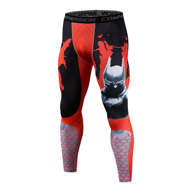 Fitness tights men's hero print pants strong stretch pants fitness compression sexy brand wrinkle-free fabric