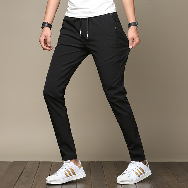 Mens Lightweight Summer Slim pants Fit Stretch Men Clothes Korean Street Style Fashion Casual Skinny Trousers Male 38