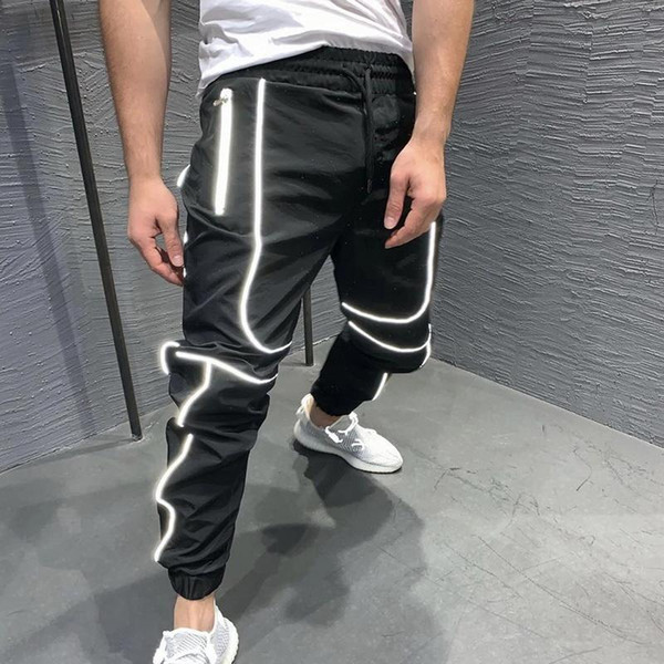 Men Sport Reflective Pants Joggers Night running Pants Training Gym Fitness Men joggers Training Long Jogging Sportswear