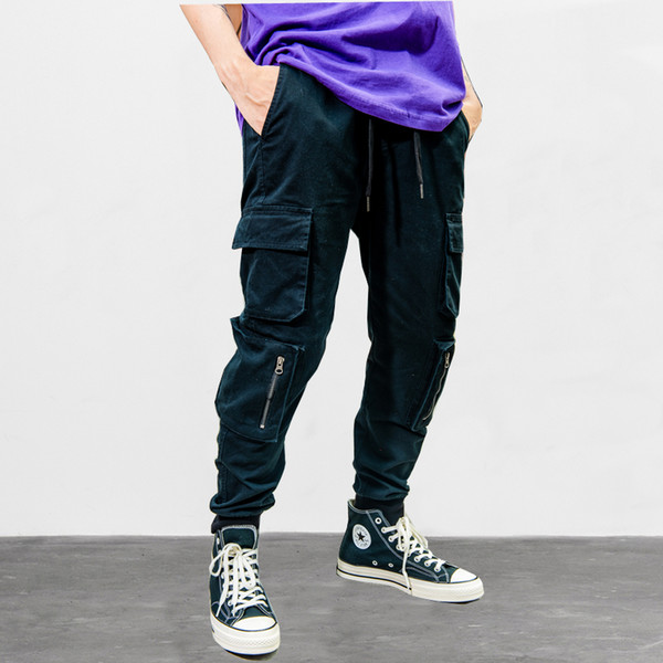 VFIVE UNFOUR 2019 Harajuku New Casual Pants Men Cotton Cargo Pants Fashion Male hip hop design Side Multi Pockets Streetwear Clothing