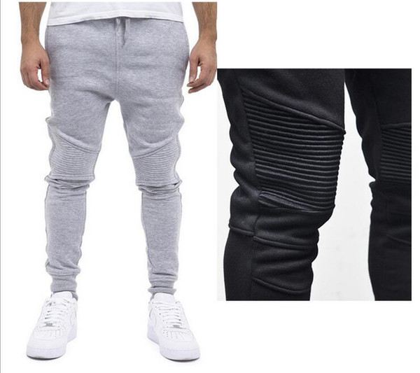 Men's Cotton Pleated Stripes Stovepipe Sweatpants Men's European Size Skinny Fitness Running Casual Trousers Size M-3XL